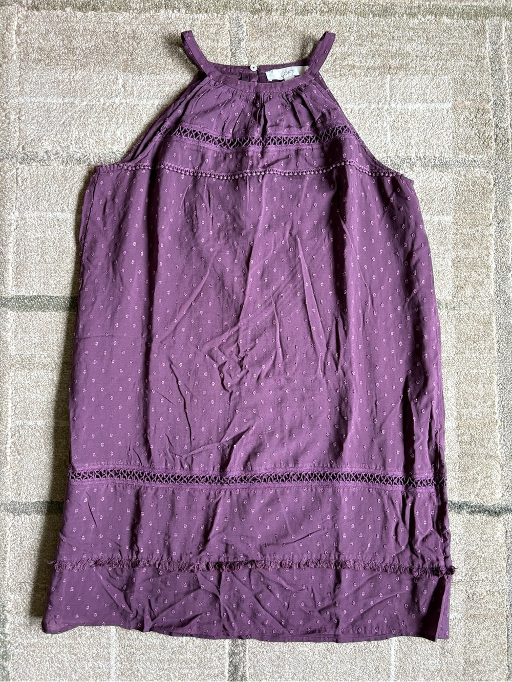 LOFT plum purple Swiss dot crochet inset shift dress Size M